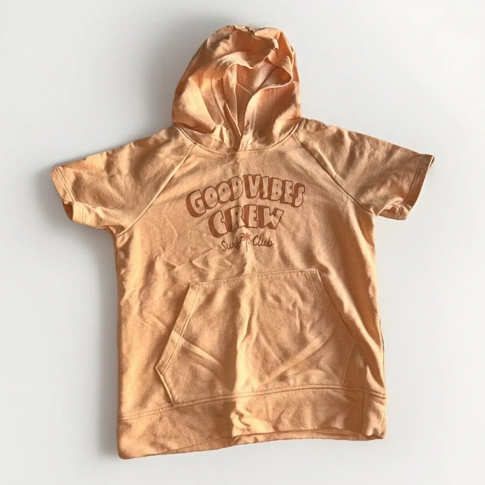 Old Navy Kids Short‎ Sleeve Hoodie Bundle 2-Pack Mint Peach Graphic L 10-12 Surf